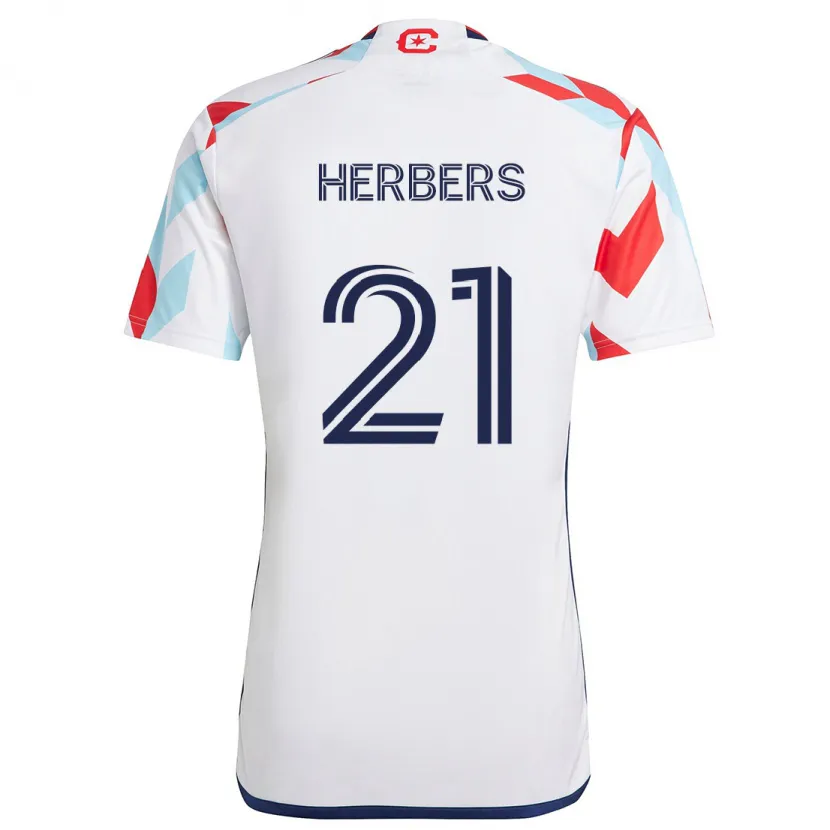 Danxen Enfant Maillot Fabian Herbers #21 Blanc Rouge Bleu Tenues Extérieur 2024/25 T-Shirt