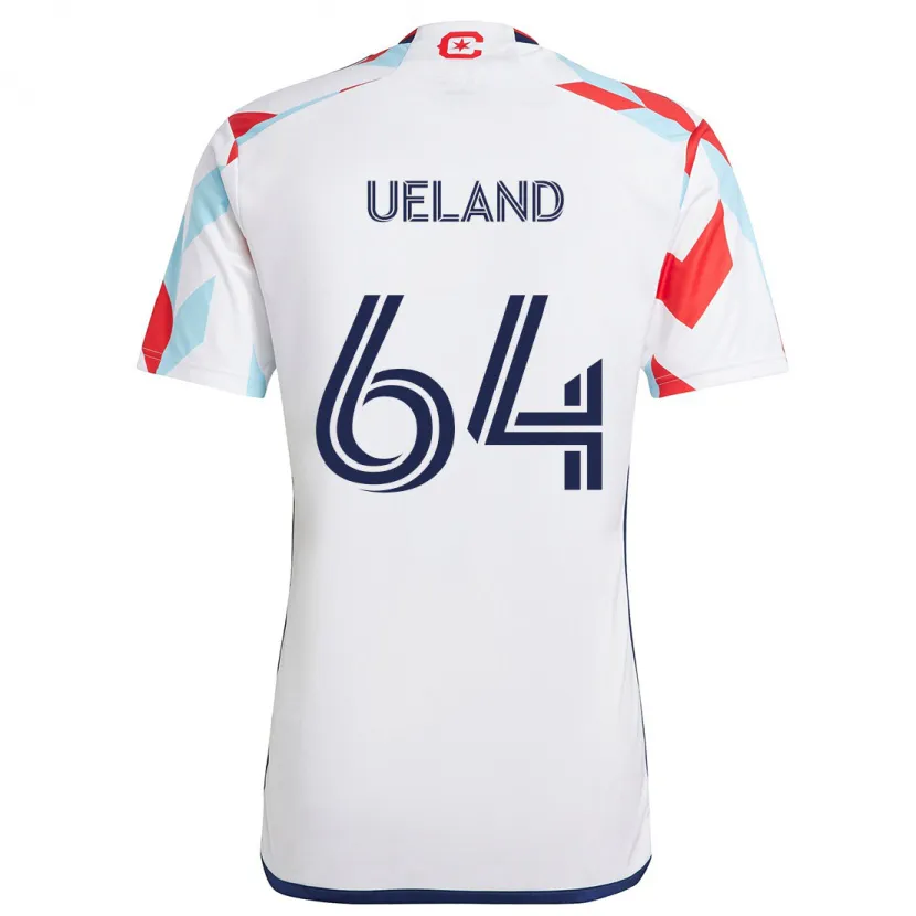 Danxen Enfant Maillot Andreas Ueland #64 Blanc Rouge Bleu Tenues Extérieur 2024/25 T-Shirt