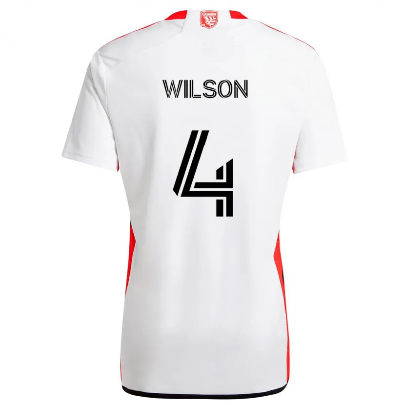 Danxen Enfant Maillot Bruno Wilson #4 Blanc Rouge Tenues Extérieur 2024/25 T-Shirt