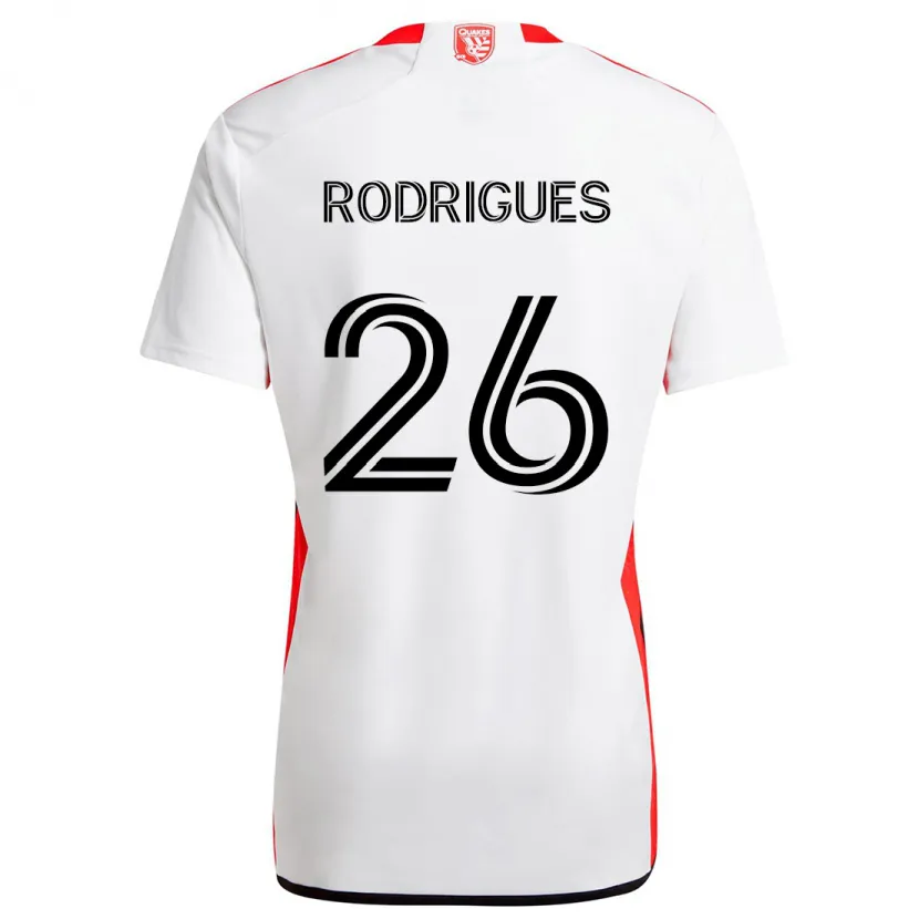 Danxen Enfant Maillot Rodrigues #26 Blanc Rouge Tenues Extérieur 2024/25 T-Shirt