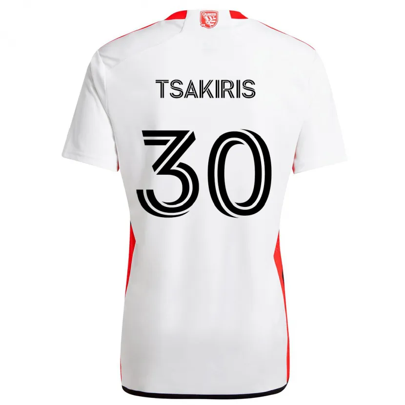 Danxen Enfant Maillot Niko Tsakiris #30 Blanc Rouge Tenues Extérieur 2024/25 T-Shirt