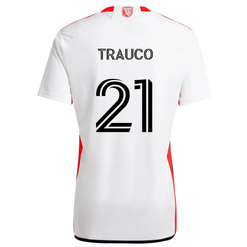 Danxen Enfant Maillot Miguel Trauco #21 Blanc Rouge Tenues Extérieur 2024/25 T-Shirt