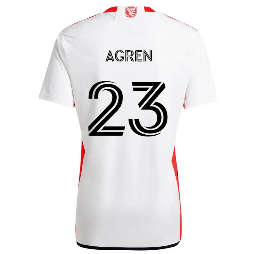 Danxen Enfant Maillot Oskar Agren #23 Blanc Rouge Tenues Extérieur 2024/25 T-Shirt