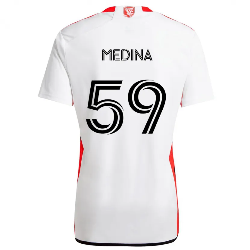 Danxen Enfant Maillot Cruz Medina #59 Blanc Rouge Tenues Extérieur 2024/25 T-Shirt