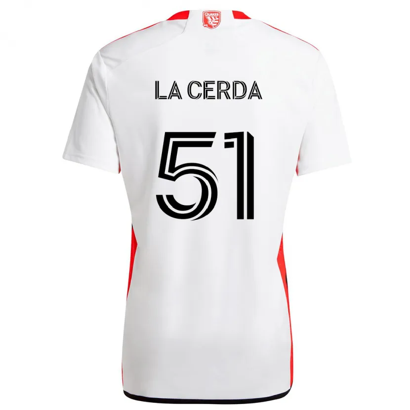 Danxen Enfant Maillot Eric De La Cerda #51 Blanc Rouge Tenues Extérieur 2024/25 T-Shirt