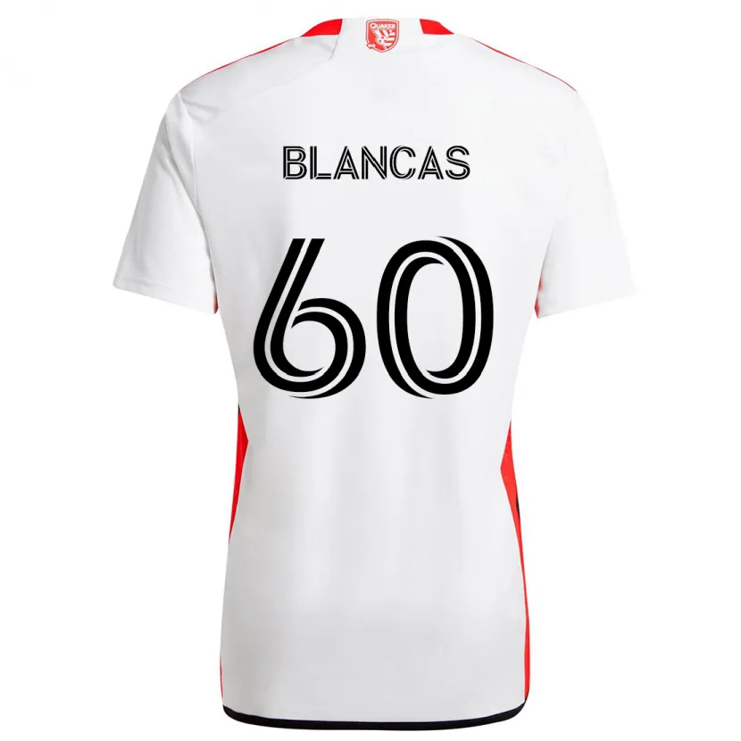 Danxen Enfant Maillot Eduardo Blancas #60 Blanc Rouge Tenues Extérieur 2024/25 T-Shirt