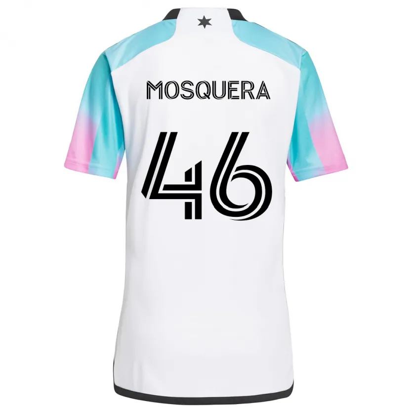 Danxen Enfant Maillot Juan Camilo Mosquera #46 Blanc Bleu Noir Tenues Extérieur 2024/25 T-Shirt