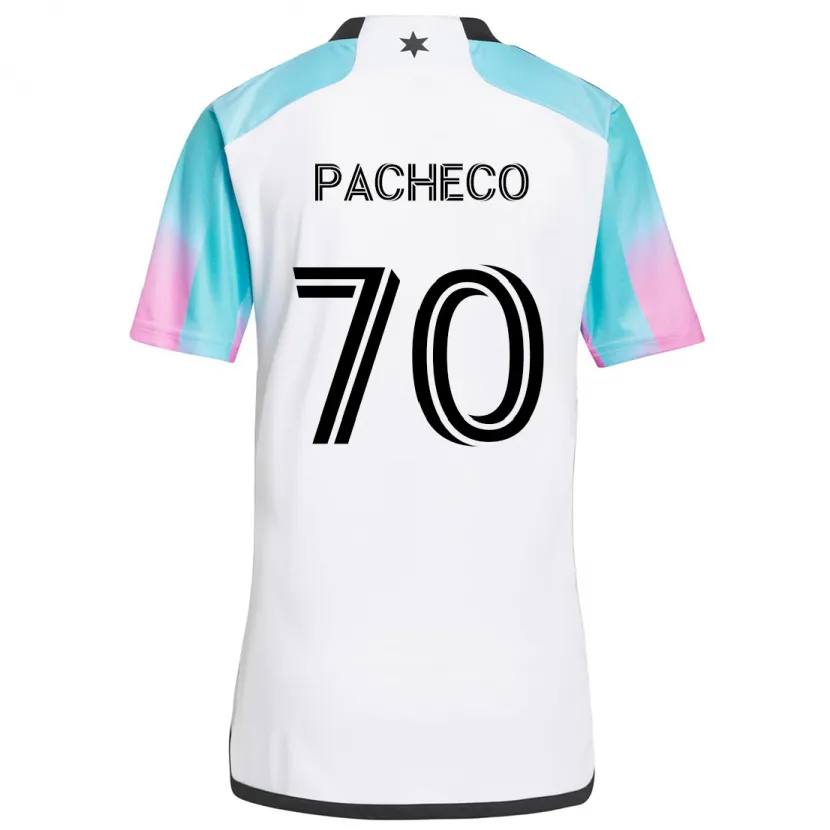 Danxen Enfant Maillot Diogo Pacheco #70 Blanc Bleu Noir Tenues Extérieur 2024/25 T-Shirt