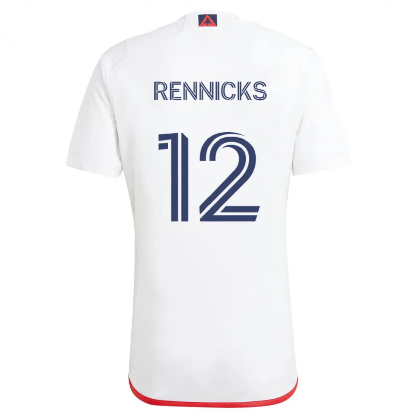 Danxen Enfant Maillot Justin Rennicks #12 Blanc Rouge Tenues Extérieur 2024/25 T-Shirt