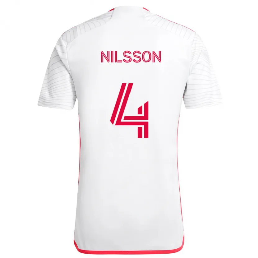 Danxen Enfant Maillot Joakim Nilsson #4 Blanc Rouge Tenues Extérieur 2024/25 T-Shirt