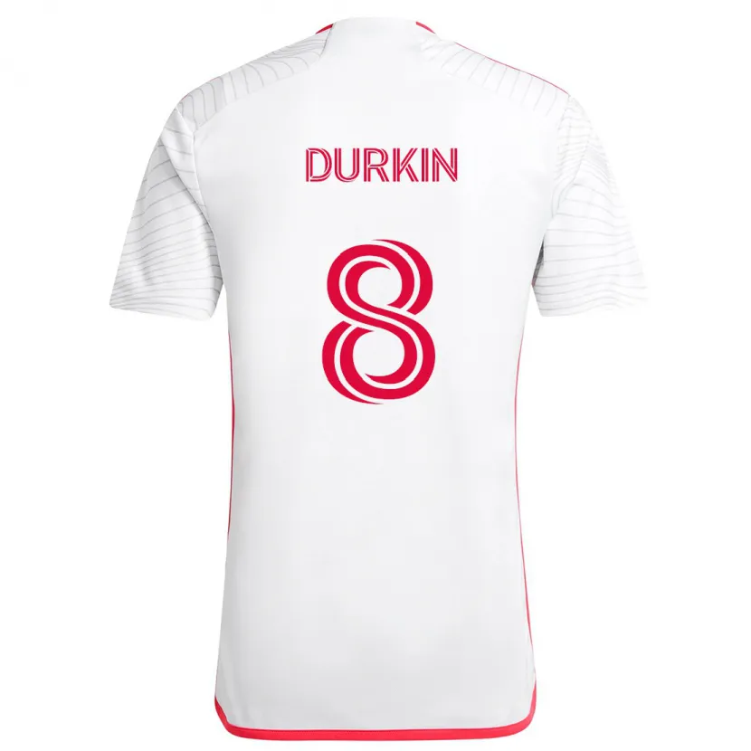 Danxen Enfant Maillot Chris Durkin #8 Blanc Rouge Tenues Extérieur 2024/25 T-Shirt