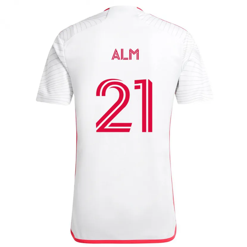 Danxen Enfant Maillot Rasmus Alm #21 Blanc Rouge Tenues Extérieur 2024/25 T-Shirt