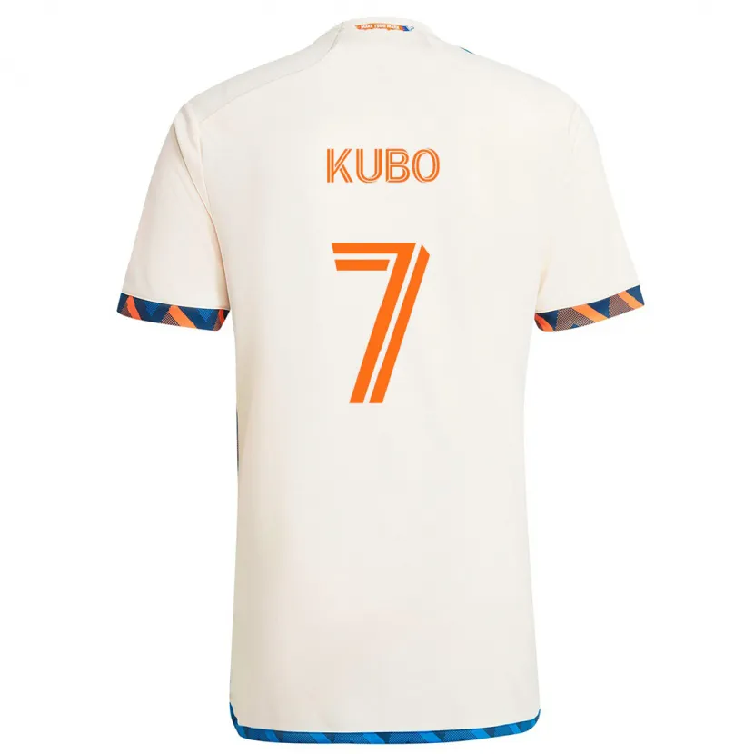 Danxen Enfant Maillot Yuya Kubo #7 Blanc Orange Tenues Extérieur 2024/25 T-Shirt