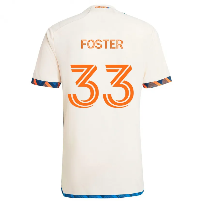 Danxen Enfant Maillot Isaiah Foster #33 Blanc Orange Tenues Extérieur 2024/25 T-Shirt