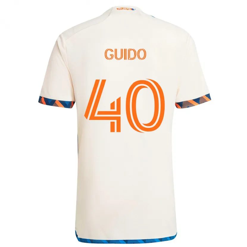 Danxen Enfant Maillot Alejandro Guido #40 Blanc Orange Tenues Extérieur 2024/25 T-Shirt