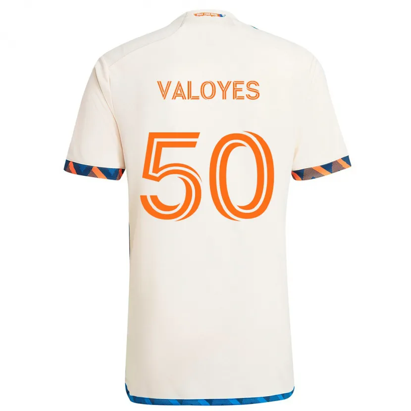 Danxen Enfant Maillot Yeiner Valoyes #50 Blanc Orange Tenues Extérieur 2024/25 T-Shirt