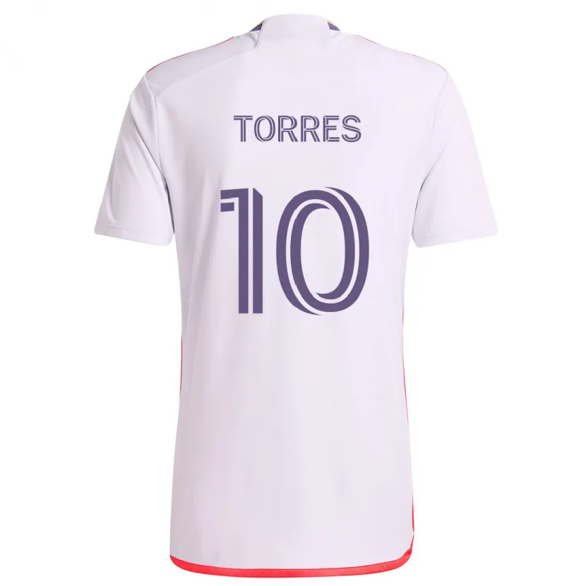 Danxen Enfant Maillot Facundo Torres #10 Blanc Rouge Violet Tenues Extérieur 2024/25 T-Shirt