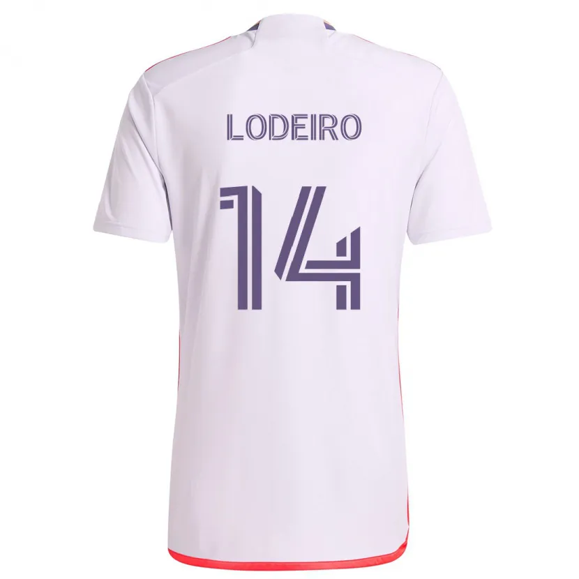 Danxen Enfant Maillot Nicolás Lodeiro #14 Blanc Rouge Violet Tenues Extérieur 2024/25 T-Shirt