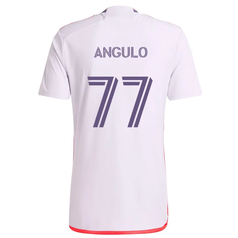 Danxen Enfant Maillot Iván Angulo #77 Blanc Rouge Violet Tenues Extérieur 2024/25 T-Shirt