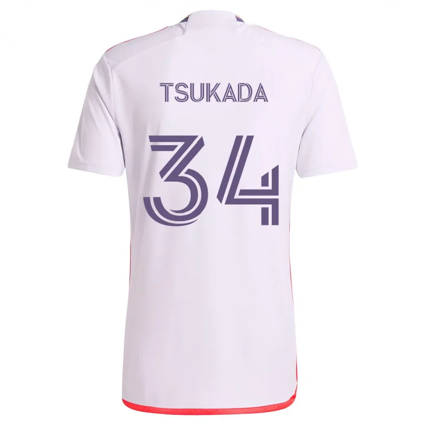 Danxen Enfant Maillot Yutaro Tsukada #34 Blanc Rouge Violet Tenues Extérieur 2024/25 T-Shirt