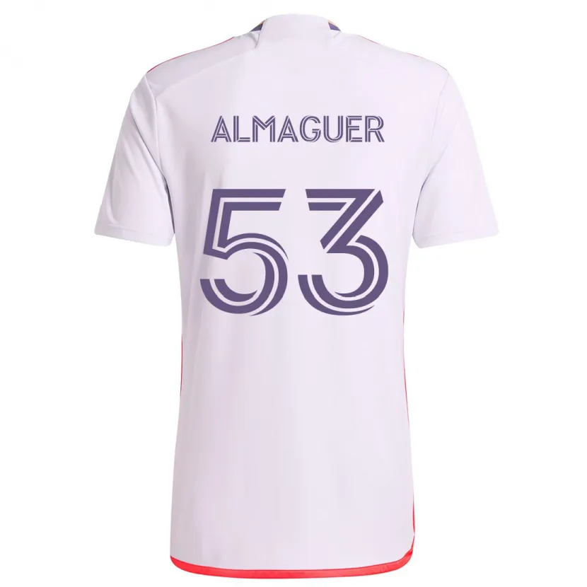 Danxen Enfant Maillot Jorge Almaguer #53 Blanc Rouge Violet Tenues Extérieur 2024/25 T-Shirt