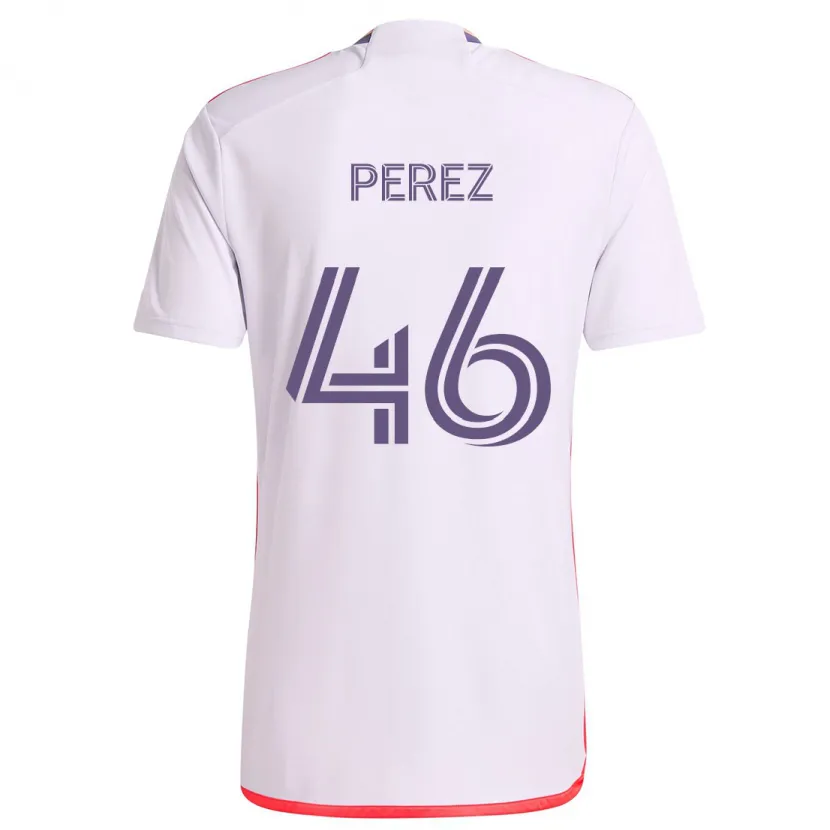 Danxen Enfant Maillot Franco Pérez #46 Blanc Rouge Violet Tenues Extérieur 2024/25 T-Shirt