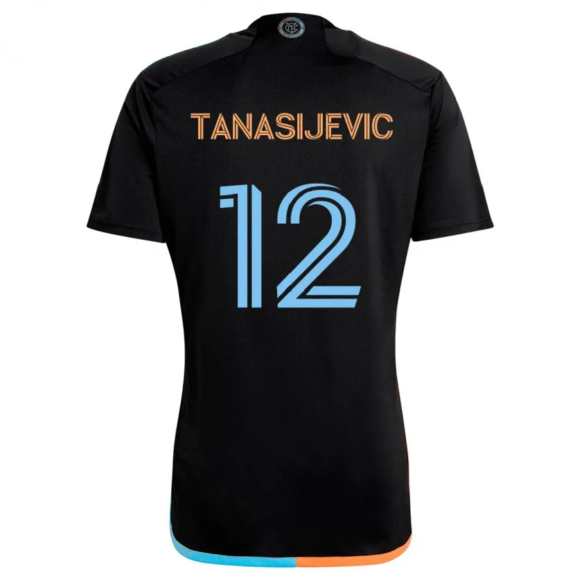 Danxen Enfant Maillot Strahinja Tanasijevic #12 Noir Orange Bleu Tenues Extérieur 2024/25 T-Shirt