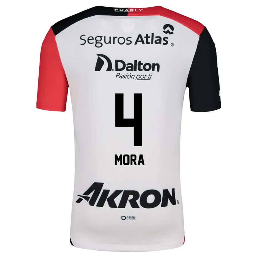 Danxen Enfant Maillot Adrián Mora #4 Blanc Rouge Noir Tenues Extérieur 2024/25 T-Shirt