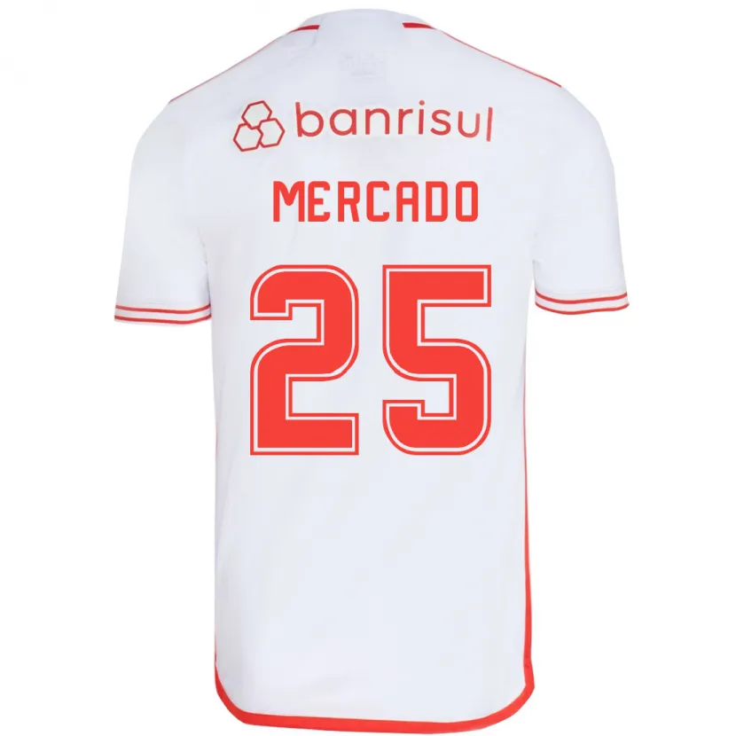 Danxen Enfant Maillot Gabriel Mercado #25 Blanc Rouge Tenues Extérieur 2024/25 T-Shirt