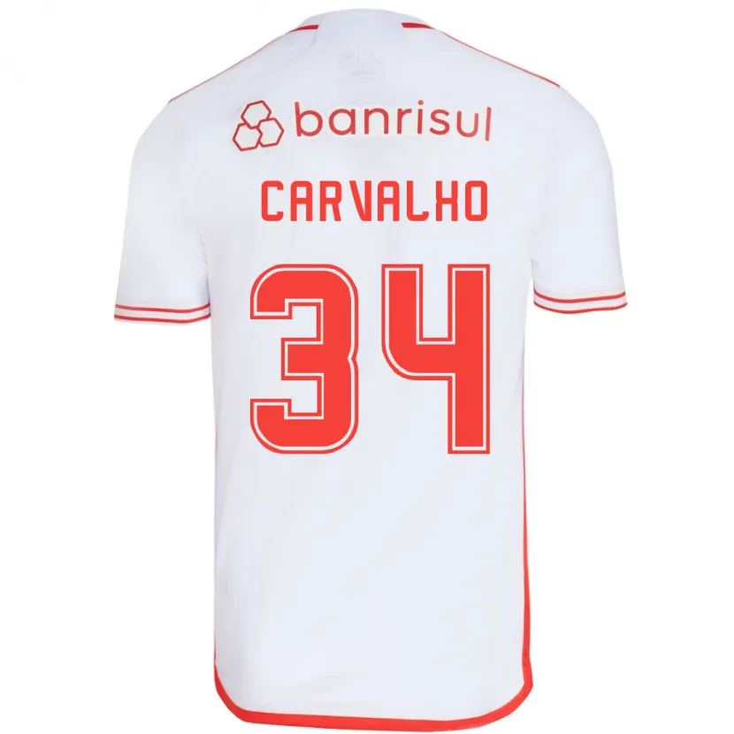 Danxen Enfant Maillot Gabriel Carvalho #34 Blanc Rouge Tenues Extérieur 2024/25 T-Shirt