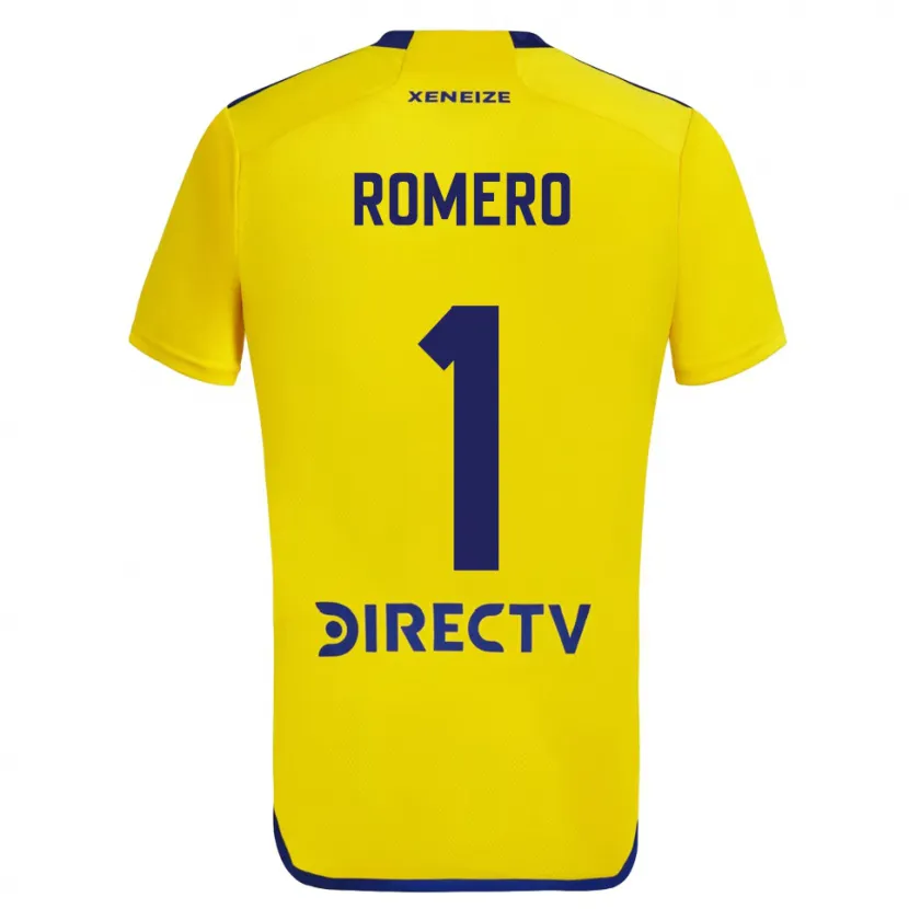 Danxen Enfant Maillot Sergio Romero #1 Jaune Bleu Tenues Extérieur 2024/25 T-Shirt