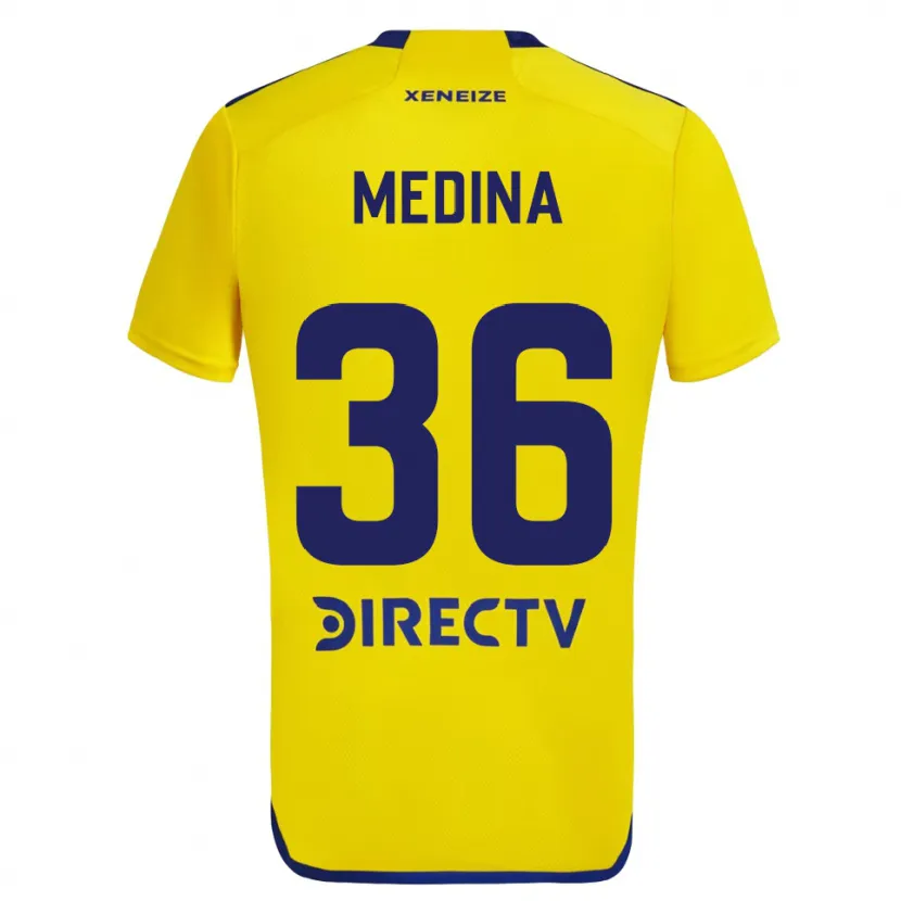 Danxen Enfant Maillot Cristian Medina #36 Jaune Bleu Tenues Extérieur 2024/25 T-Shirt