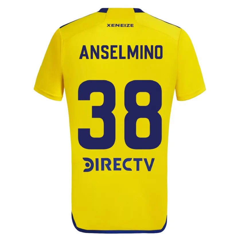 Danxen Enfant Maillot Aarón Anselmino #38 Jaune Bleu Tenues Extérieur 2024/25 T-Shirt