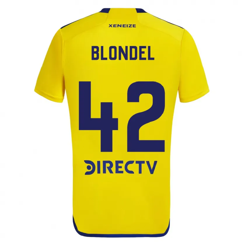 Danxen Enfant Maillot Lucas Blondel #42 Jaune Bleu Tenues Extérieur 2024/25 T-Shirt