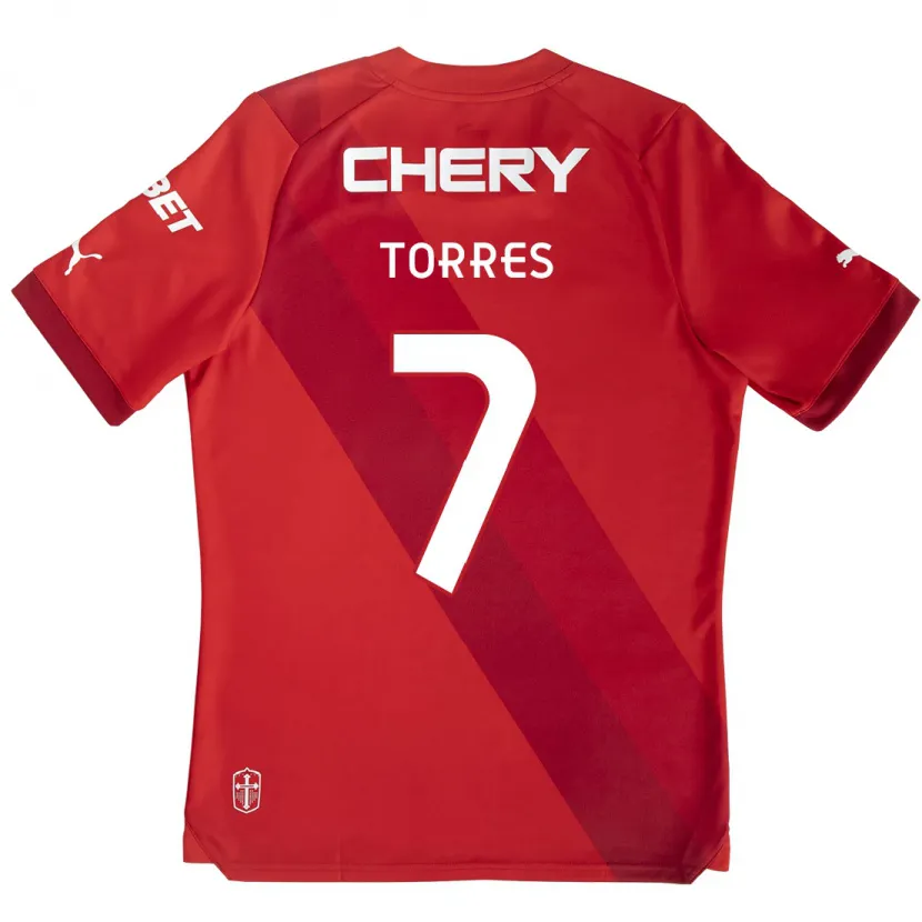 Danxen Enfant Maillot Joaquín Torres #7 Rouge Blanc Tenues Extérieur 2024/25 T-Shirt