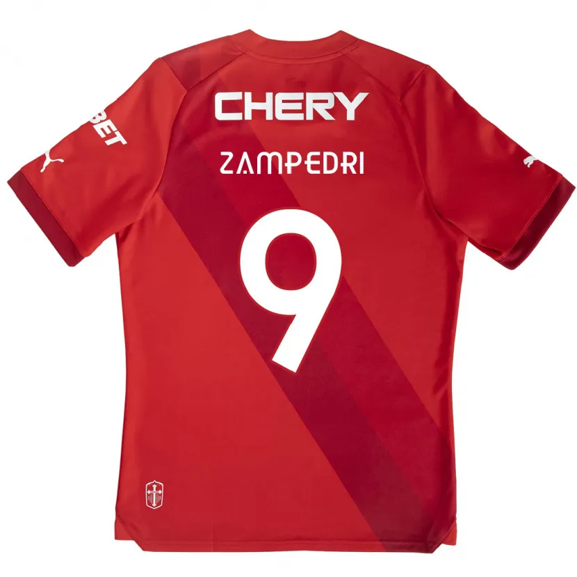 Danxen Enfant Maillot Fernando Zampedri #9 Rouge Blanc Tenues Extérieur 2024/25 T-Shirt