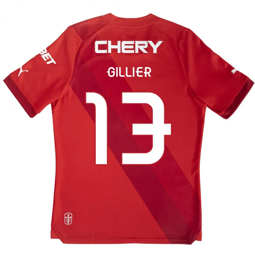 Danxen Enfant Maillot Thomas Gillier #13 Rouge Blanc Tenues Extérieur 2024/25 T-Shirt