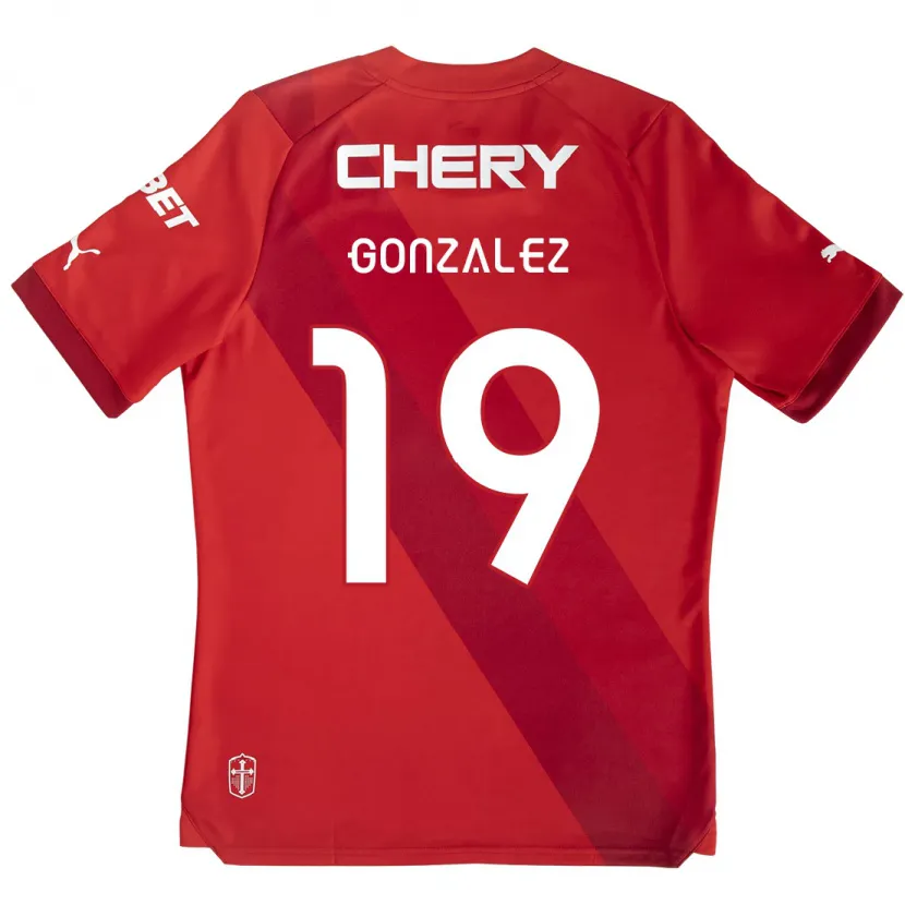 Danxen Enfant Maillot Bryan González #19 Rouge Blanc Tenues Extérieur 2024/25 T-Shirt