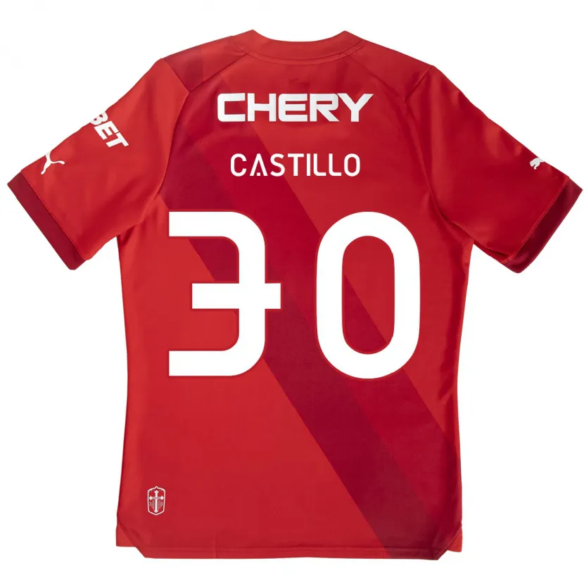 Danxen Enfant Maillot Nicolás Castillo #30 Rouge Blanc Tenues Extérieur 2024/25 T-Shirt