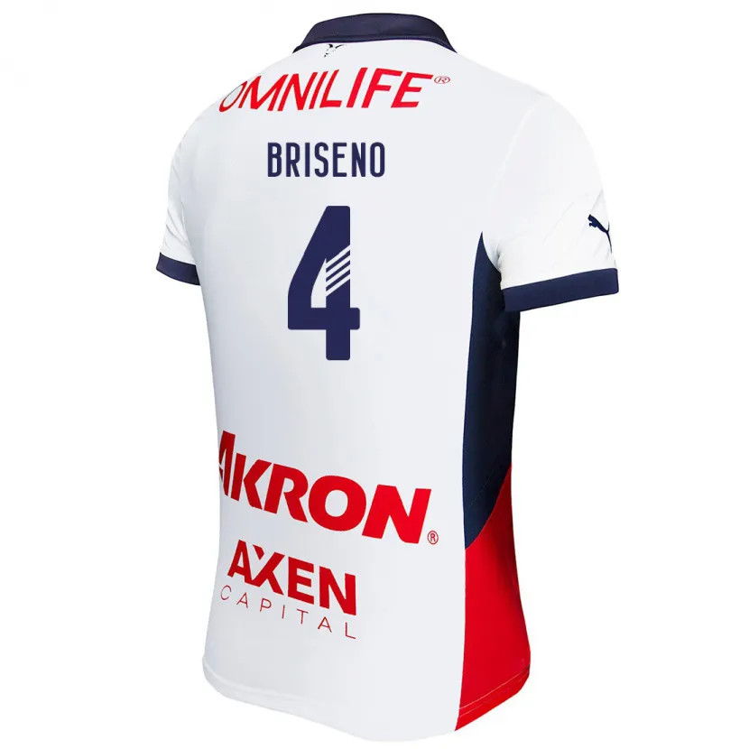 Danxen Enfant Maillot Antonio Briseño #4 Blanc Rouge Bleu Tenues Extérieur 2024/25 T-Shirt