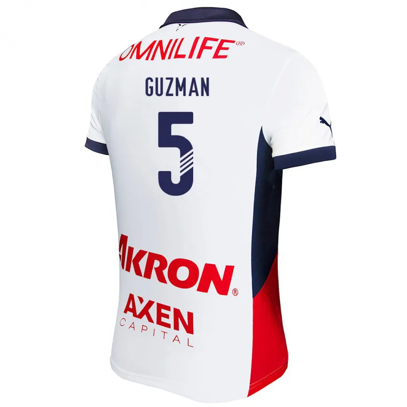 Danxen Enfant Maillot Víctor Guzmán #5 Blanc Rouge Bleu Tenues Extérieur 2024/25 T-Shirt