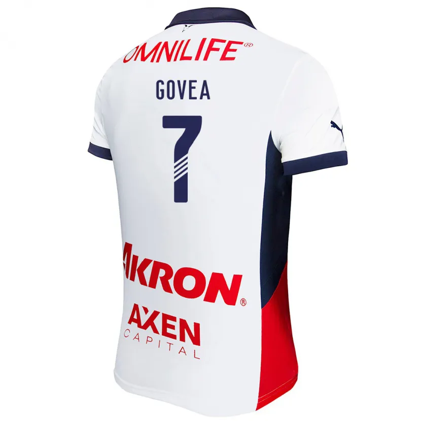 Danxen Enfant Maillot Omar Govea #7 Blanc Rouge Bleu Tenues Extérieur 2024/25 T-Shirt