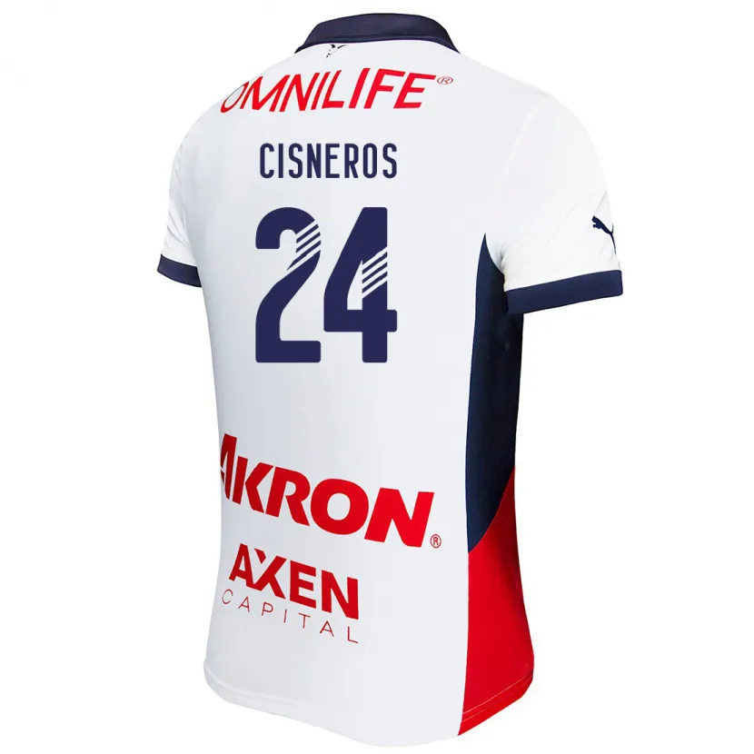 Danxen Enfant Maillot Carlos Cisneros #24 Blanc Rouge Bleu Tenues Extérieur 2024/25 T-Shirt