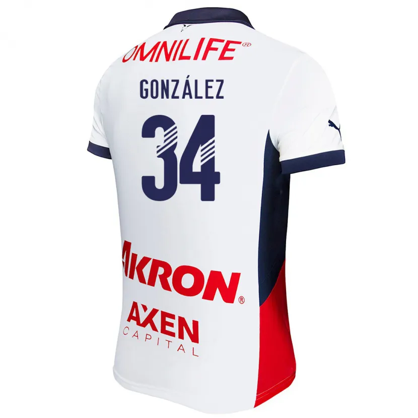 Danxen Enfant Maillot Armando González #34 Blanc Rouge Bleu Tenues Extérieur 2024/25 T-Shirt