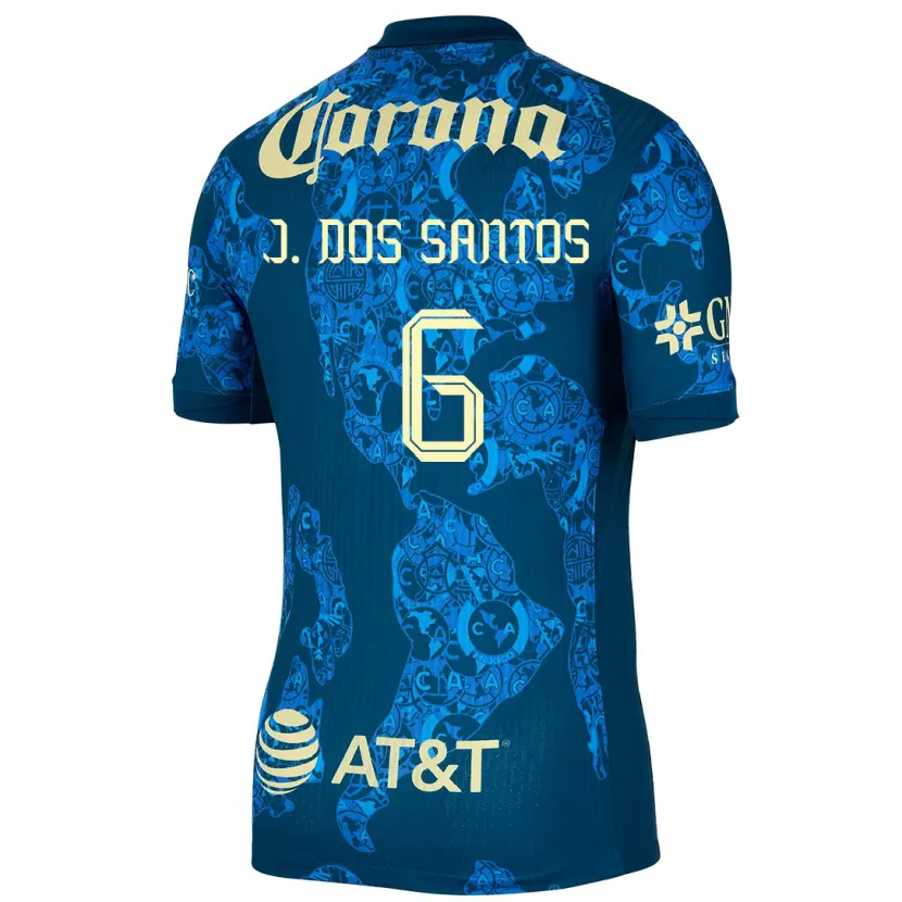 Danxen Enfant Maillot Jonathan Dos Santos #6 Bleu Jaune Tenues Extérieur 2024/25 T-Shirt