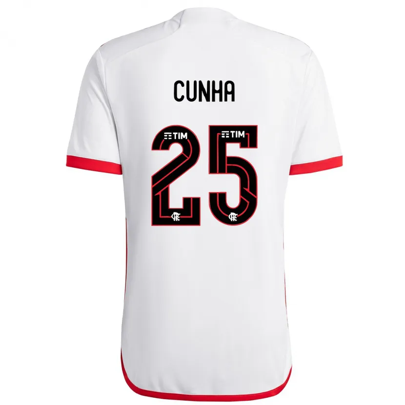 Danxen Enfant Maillot Matheus Cunha #25 Blanc Rouge Tenues Extérieur 2024/25 T-Shirt