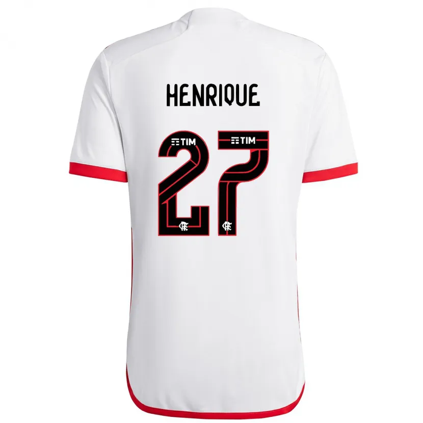 Danxen Enfant Maillot Bruno Henrique #27 Blanc Rouge Tenues Extérieur 2024/25 T-Shirt