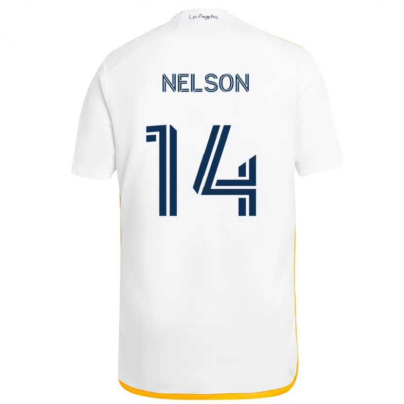 Danxen Homme Maillot John Nelson #14 Blanc Jaune Tenues Domicile 2024/25 T-Shirt