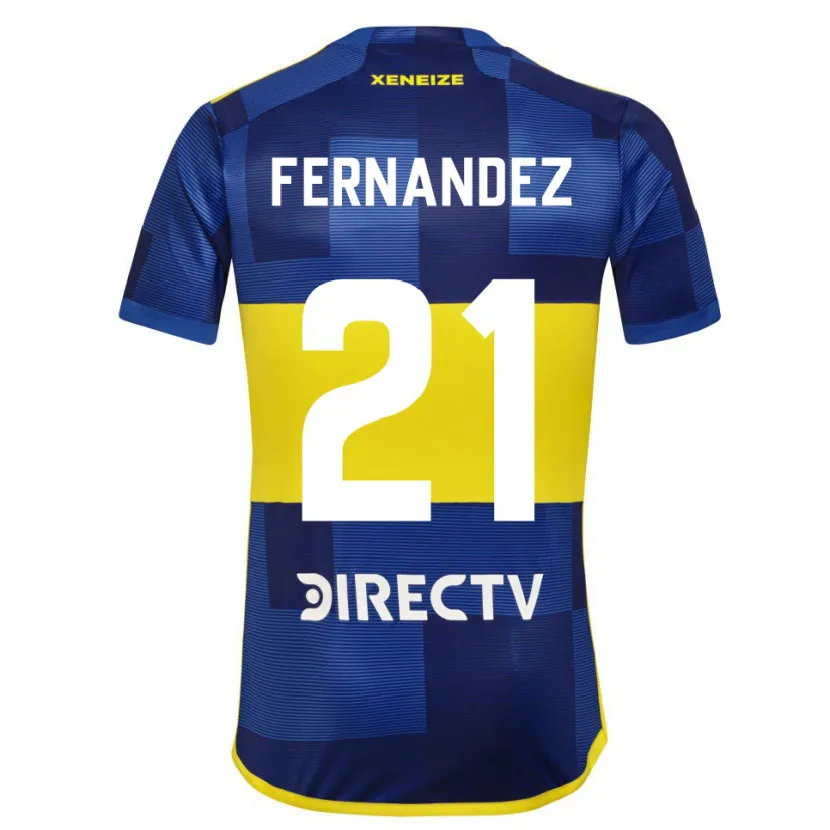 Danxen Homme Maillot Ezequiel Fernández #21 Bleu Jaune Tenues Domicile 2024/25 T-Shirt