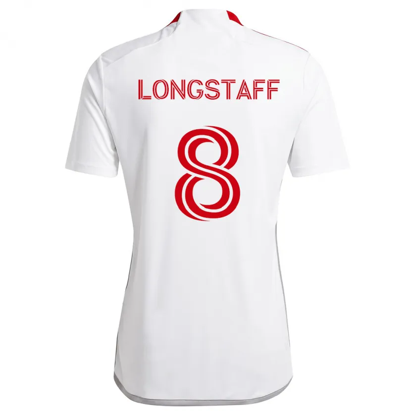 Danxen Homme Maillot Matty Longstaff #8 Blanc Rouge Tenues Extérieur 2024/25 T-Shirt